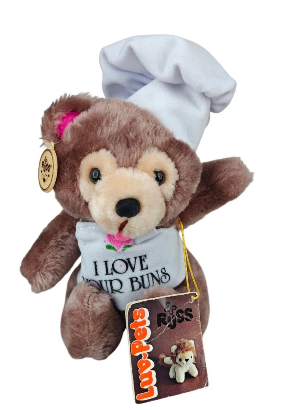 Vintage Russ Berrie Luv-Pets Baker Chef Teddy Bear "I Love Your Buns" Brown 1979